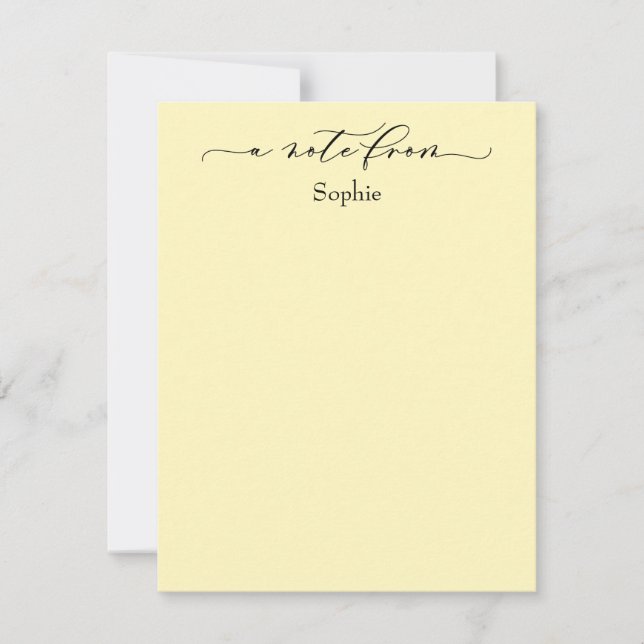 Cartão De Notas Elegante "A Note From" Simples Amarelo Claro (Frente)
