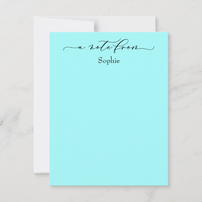 Cartão De Notas Elegante "A Note From" Simples Aqua (Frente)