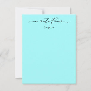 Cartão De Notas Elegante "A Note From" Simples Aqua