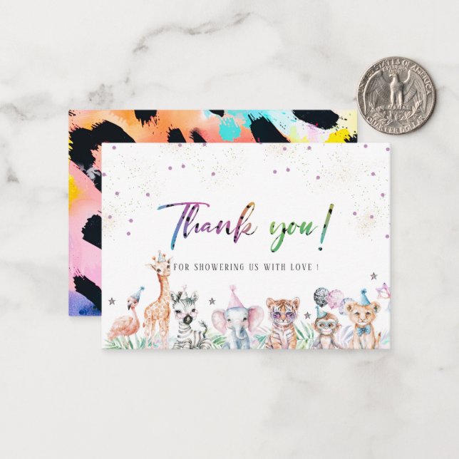 Cartão De Notas Elegante Aquarela Animais Selvagens De Safari De C (Frente/Verso In Situ)