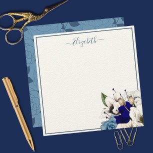 Cartão De Notas Elegante Azul Marinho e Azul Desbotado Floral Pers
