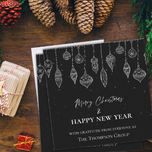 Cartão De Notas Elegante Black White Christmas New Year Corporate