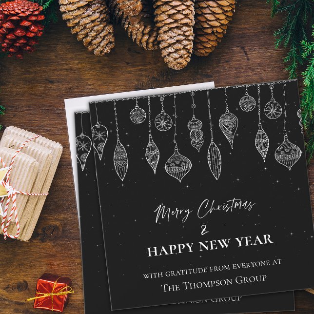 Cartão De Notas Elegante Black White Christmas New Year Corporate (Elegant Black White Christmas New Year Corporate Note Card)