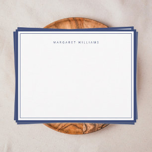 Cartão De Notas Elegante Borda Azul Marinho Simples Minimalista