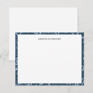 Cartão De Notas Elegante Borda Floral em Aquarela Azul Chic Simple