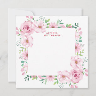 Cartão De Notas Elegante Botânico de Aquarela Rosa Obrigado