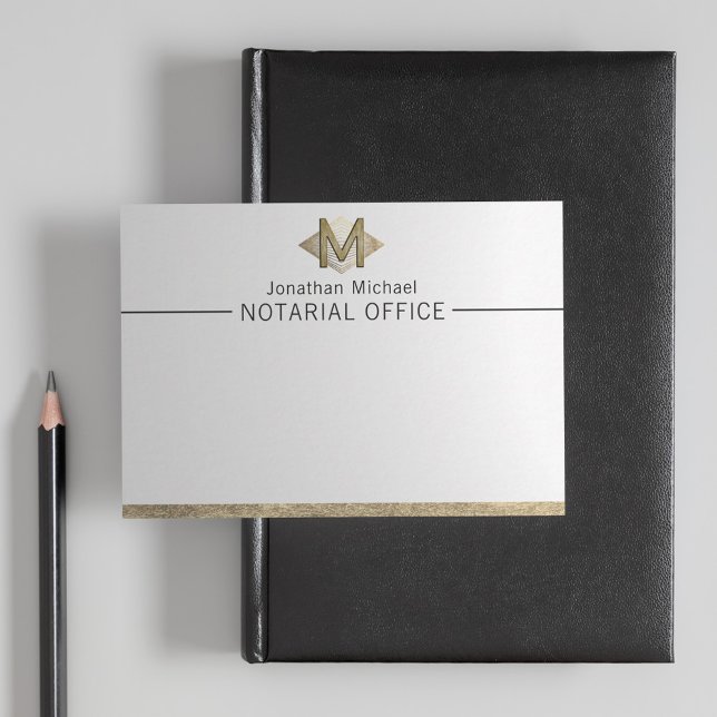 Cartão De Notas Elegante branco clássico e monograma personalizado (Criador carregado)