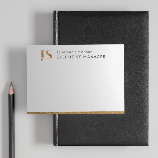 Cartão De Notas Elegante branco clássico e monograma personalizado (Criador carregado)