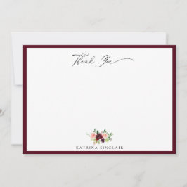 Cartão De Notas Elegante Burgundy Blush Floral Obrigado
