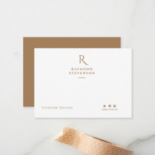 Cartão De Notas Elegante Chic Professional Light Monograma Castanh