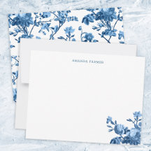 Elegante Chic Vintage Blue Rosa Floral