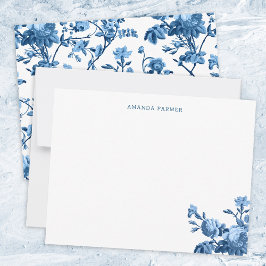 Cartão De Notas Elegante Chic Vintage Blue Rosa Floral