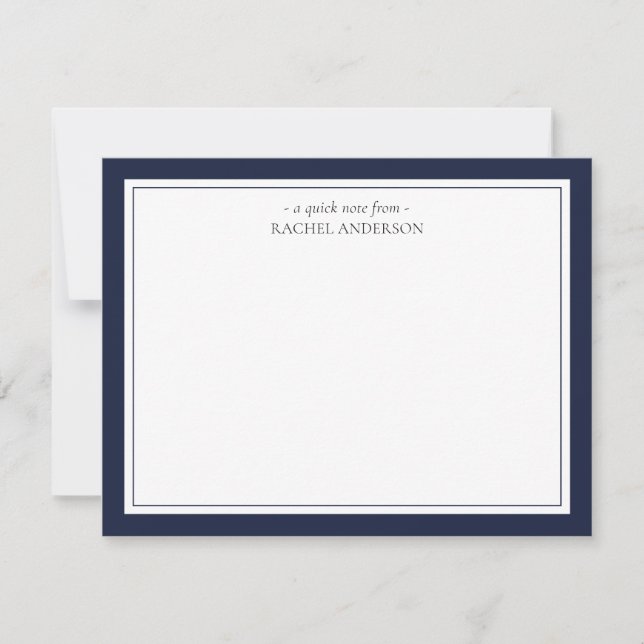 Cartão De Notas Elegante Clássico Blue Double Border Personalizado (Frente)