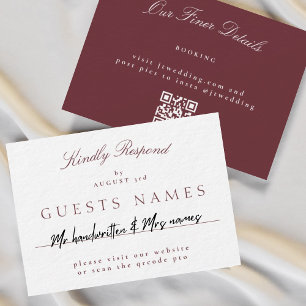 Cartão De Notas Elegante Clássico Burgundy Casamento QR CODE RSVP