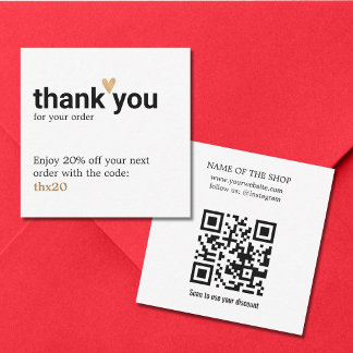 Cartão De Notas Elegante Código QR de Agradecimento Coração Preto