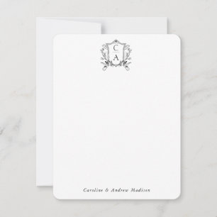 Cartão De Notas Elegante com dois monogramas - Casal de crest chic