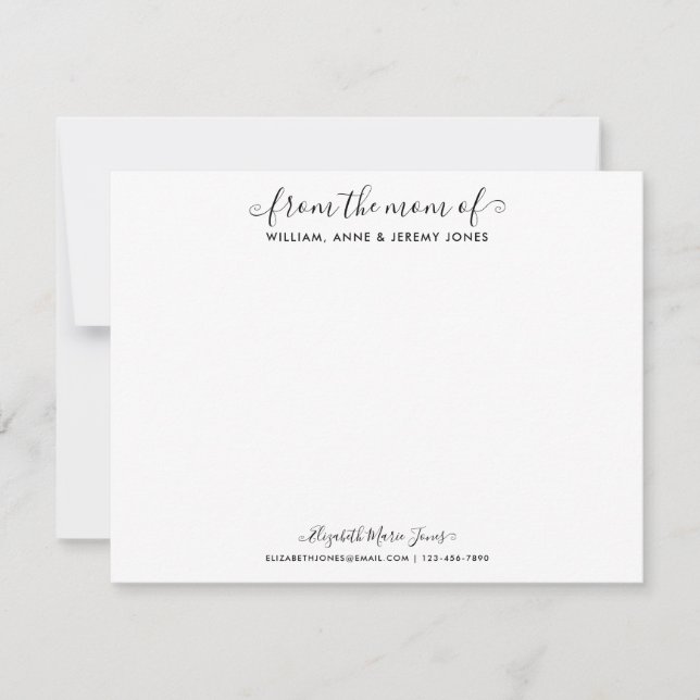 Cartão De Notas Elegante Da Família Da Mãe Script (Frente)