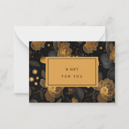 Cartão De Notas Elegante dourado & floral preto | certificado de p