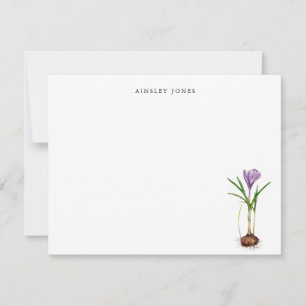 Cartão De Notas Elegante flor de primavera Crocus roxo aquarela Nã