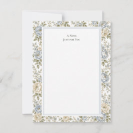 Cartão De Notas Elegante Floral Azul e Marfim