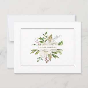 Cartão De Notas Elegante Floral Cor Branca, Rosa, Cor-de-Água