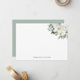 Cartão De Notas Elegante Floral em Verde Sálvia em Aquarela 