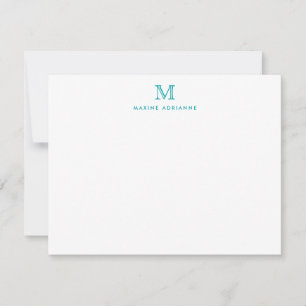 Cartão De Notas Elegante Formal Clássico Simples Verde-Teal Monog