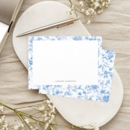 Cartão De Notas Elegante Fronteira Floral Azul Francesa Toile de J