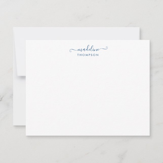 Cartão De Notas Elegante Girly Script Typografia Azul Marinho (Frente)