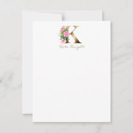 Cartão De Notas Elegante - Letra K rosada rosa - Monograma Dourado