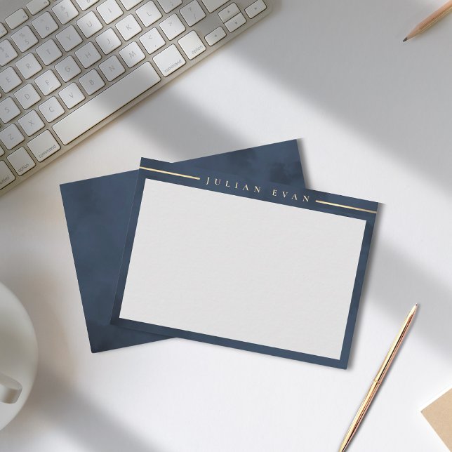 Cartão De Notas Elegante Marinho azul Dourado profissional (Elegant Navy Blue Gold Detail Professional Note Card)