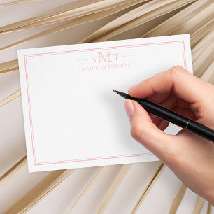 Cartão De Notas Elegante - Mínimo 3 Letra Monograma, Rosa