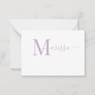 Cartão De Notas Elegante Modern Script Purple Monograma Nome Nota