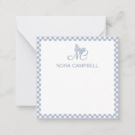 Cartão De Notas Elegante Monograma Dusty Gingham Blue Personalizad