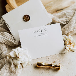 Cartão De Notas Elegante Monograma e Nome Botânico em Verde Sálvia