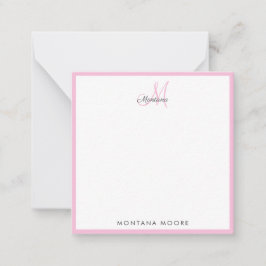 Cartão De Notas Elegante Monograma Moderno Simples Rosa