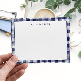 Cartão De Notas Elegante Monograma Xadrez Inglês Azul Marinho