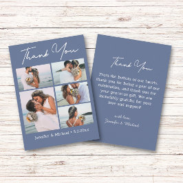 Cartão De Notas elegante obrigado azul branco 5 fotos casamento
