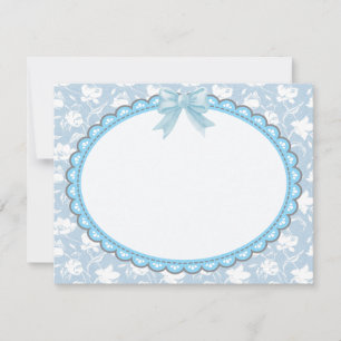 Cartão De Notas Elegante Quadro Floral Azul com Laço de Fita