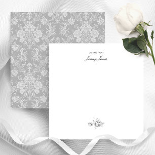 Cartão De Notas Elegante Romântico Cinza Floral Chic
