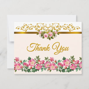 Cartão De Notas Elegante Rosa Bege Floral e Roteiro Dourado