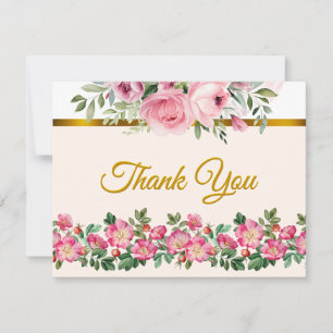 Cartão De Notas Elegante Rosa Bege Floral e Roteiro Dourado
