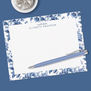 Cartão De Notas Elegante Rosa Floral Vintage Azul Branco