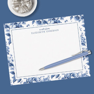 Cartão De Notas Elegante Rosa Floral Vintage Azul e Branco