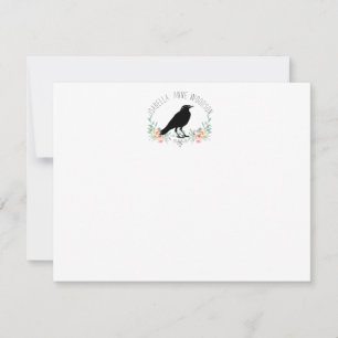 Cartão De Notas Elegante Rustic Raven Floral Name