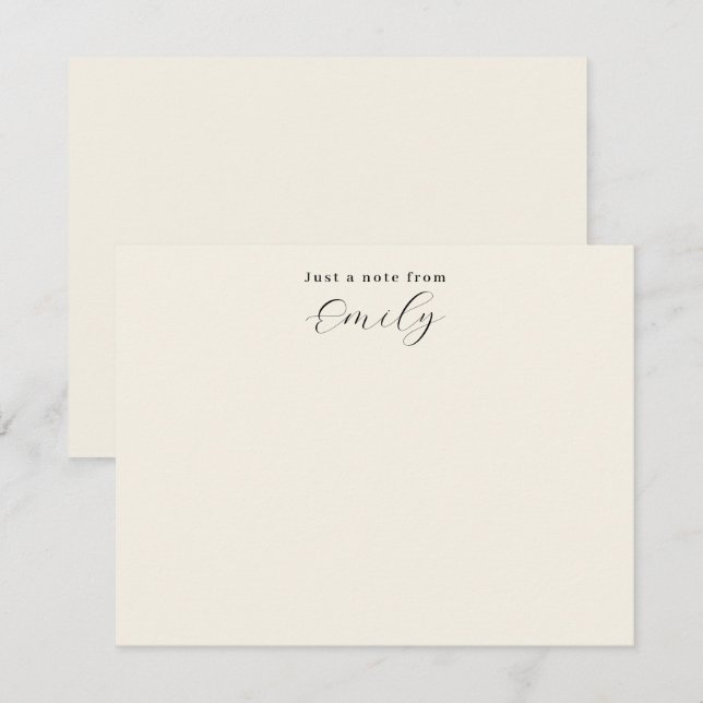 Cartão De Notas Elegante Script Creme Personalizado Plano (Frente/Verso)