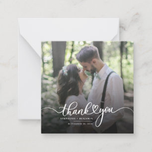 Cartão De Notas Elegante Script de Foto Casamento Agradecimento