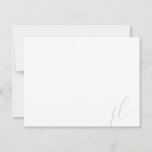 Cartão De Notas Elegante Script de Letra Inicial Dupla em Cinza Cl