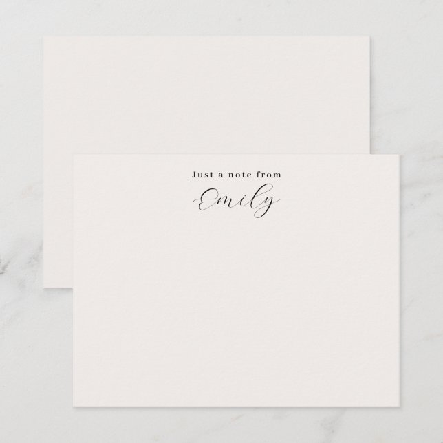 Cartão De Notas Elegante Script Ecru Personalizado Plano (Frente/Verso)