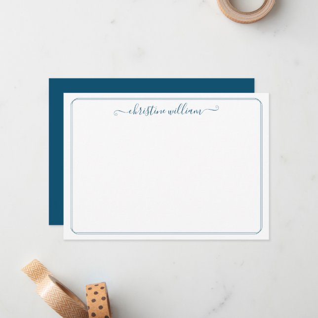 Cartão De Notas Elegante Script Feminino Clássico Moderno Navy (Frente/Verso In Situ)